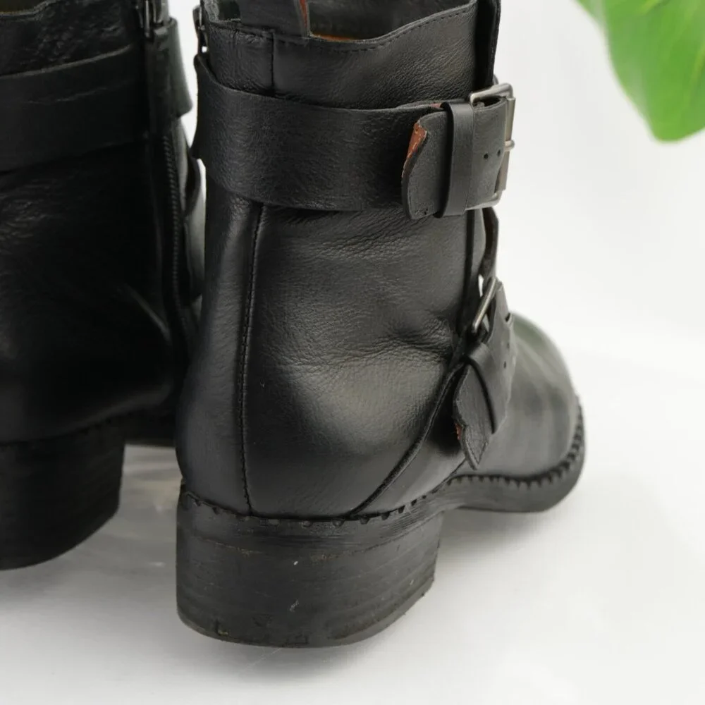 Gentle Souls Womens Best Moto Boot Size 8 Black Leather Buckle Block Heel Bootie